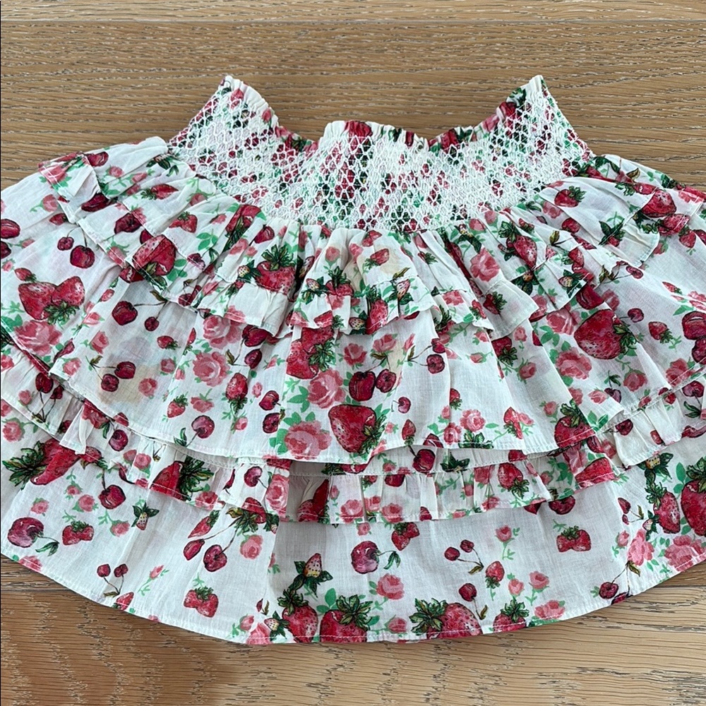 LoveShackFancy Cream and Red Smocked Skirt